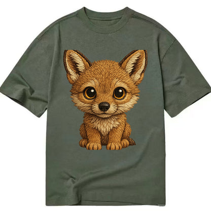 Baby Coyote Pup - tan fur, large ears, golden eyes, front-facing, clever baby - Classic T-shirt - Army Green