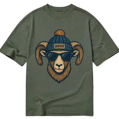 Colorado Rocky Mountain Bighorn Sheep wearing Denver beanie with pom pom and - Classic T-shirt - Army Green