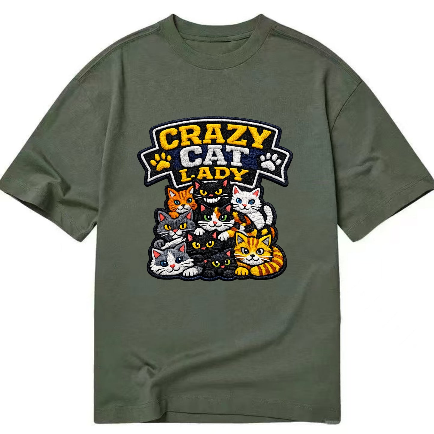 CRAZY CAT LADY - cat pile in multicolor , cat collector - Classic T-shirt - Army Green