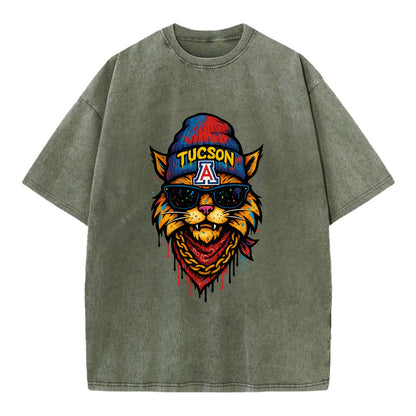 Tucson Wildcat wearing Arizona beanie with A patch - Vintage T-shirt - Army Green