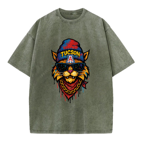 Tucson Wildcat wearing Arizona beanie with A patch - Vintage T-shirt