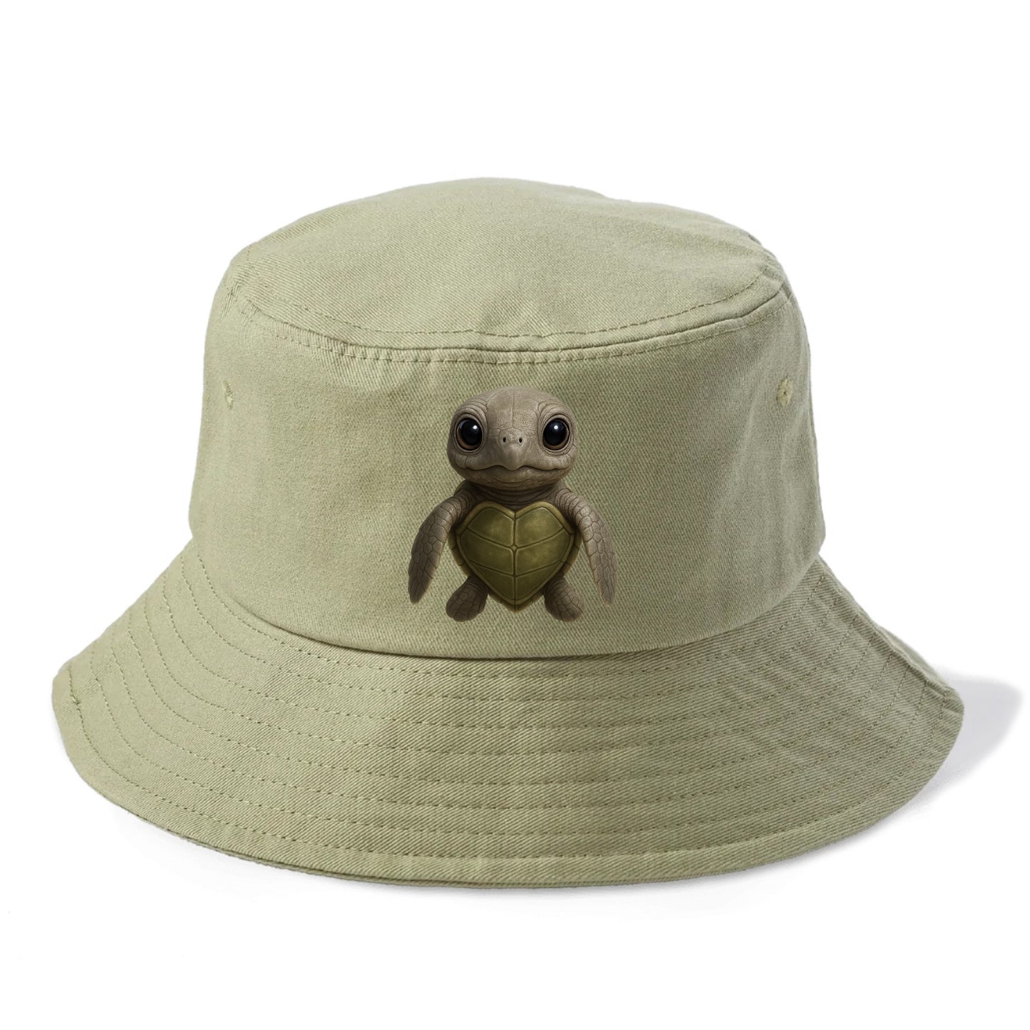 Baby Olive Ridley Turtle - olive green shell, heart-shaped carapace, bright eyes, - Bucket Hat - Army Green