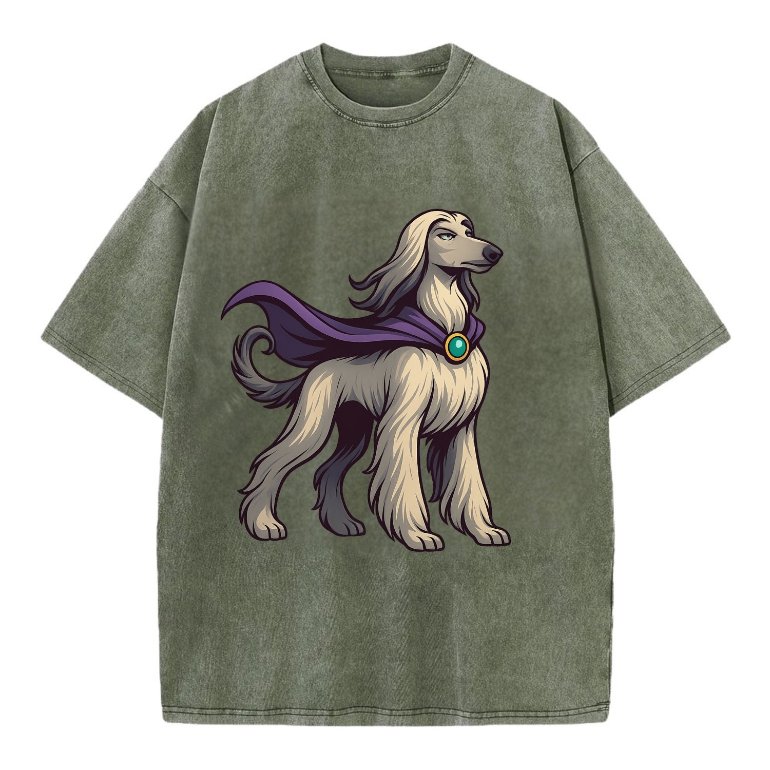 Afghan Hound Mystic Hero  - Vintage T-shirt - Army Green