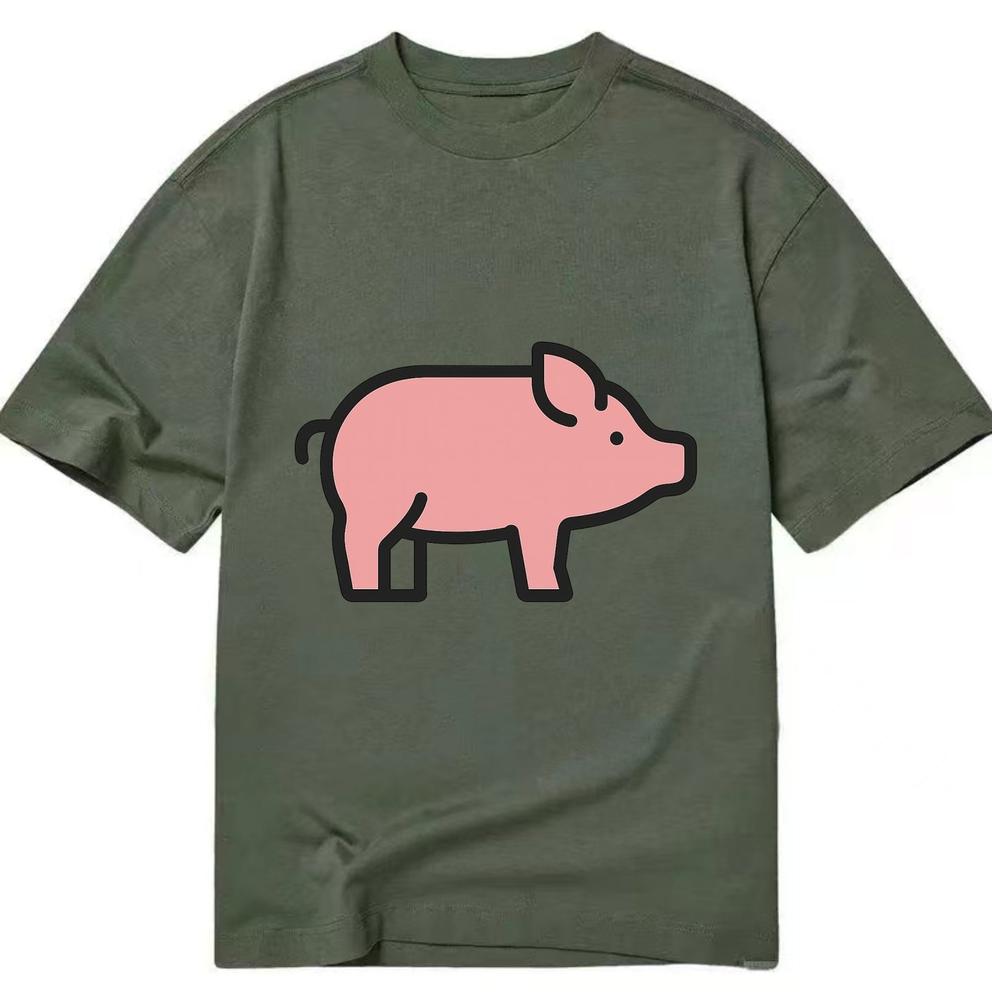 Pig - Pink farm pig flat side profile - Classic T-shirt - Army Green
