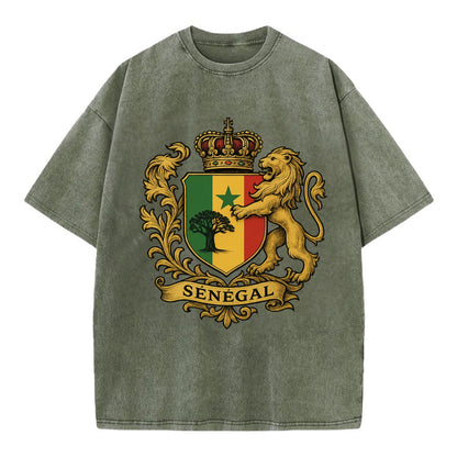 Senegal Lion Emblem  - Vintage T-shirt - Army Green