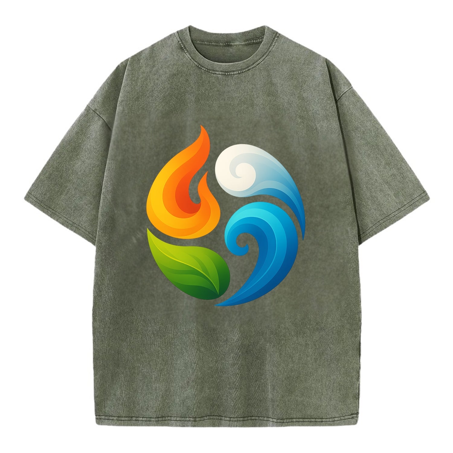 Four Elements Dance - Fire orange, water - Vintage T-shirt - Army Green