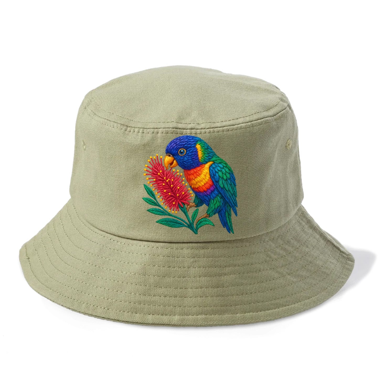 Rainbow Lorikeet Bottlebrush - Bucket Hat - Army Green