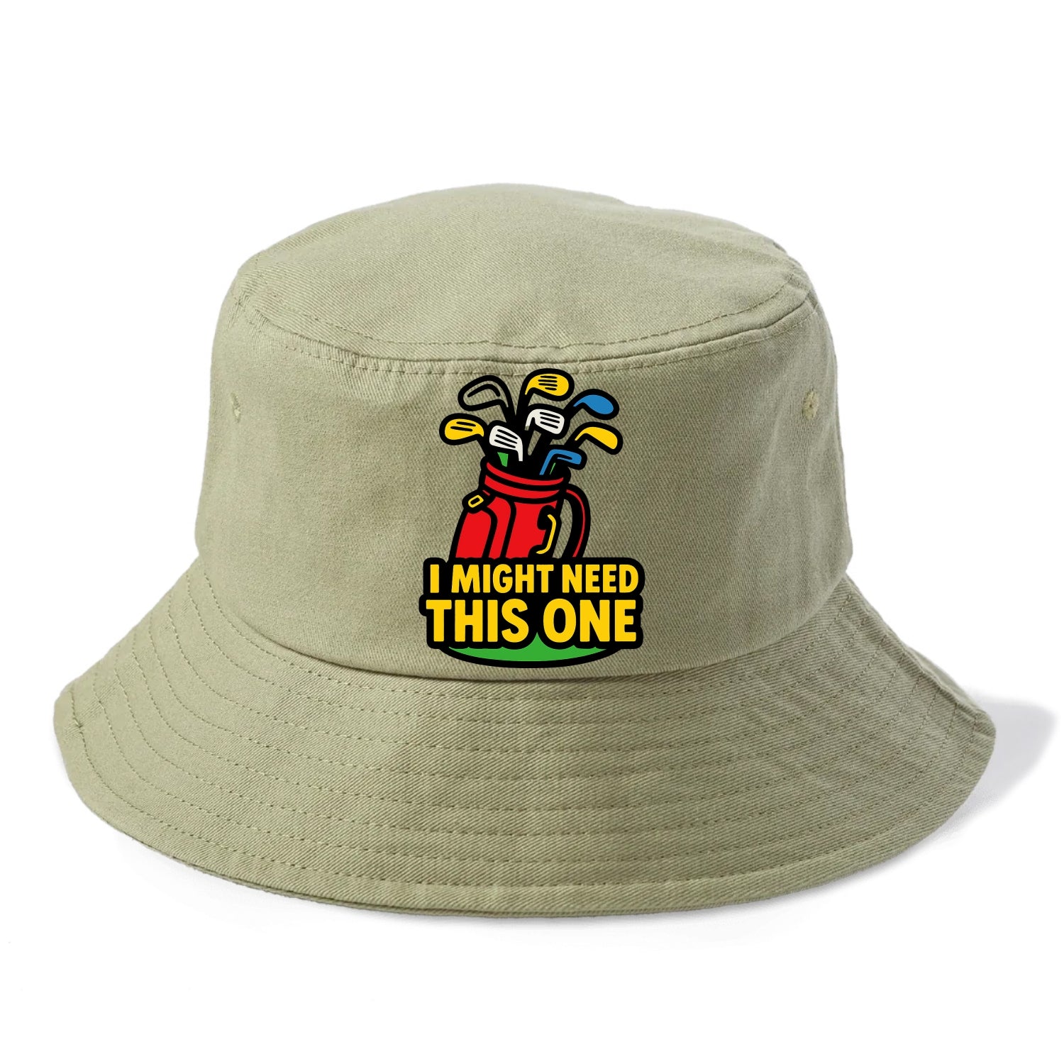 Golf bag overflowing with too many clubs - "I Might Need This One" - gear addiction - Bucket Hat - Army Green