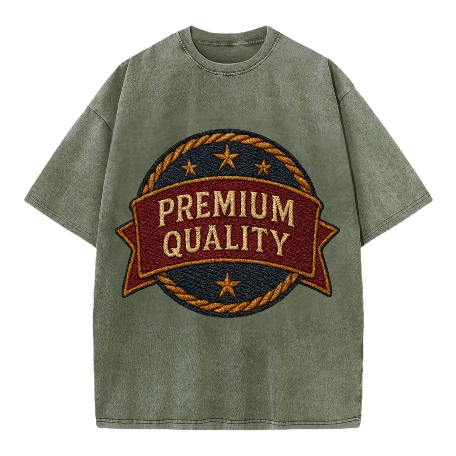 Premium Quality Badge  - Vintage T-shirt - Army Green