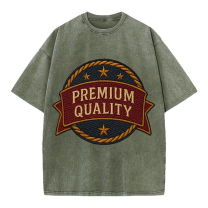 Premium Quality Badge  - Vintage T-shirt - Army Green