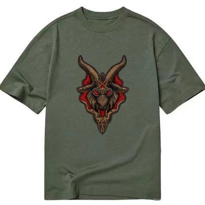 BAPHOMET HEAD - goat head symbol in black and red , occult - Classic T-shirt - Army Green