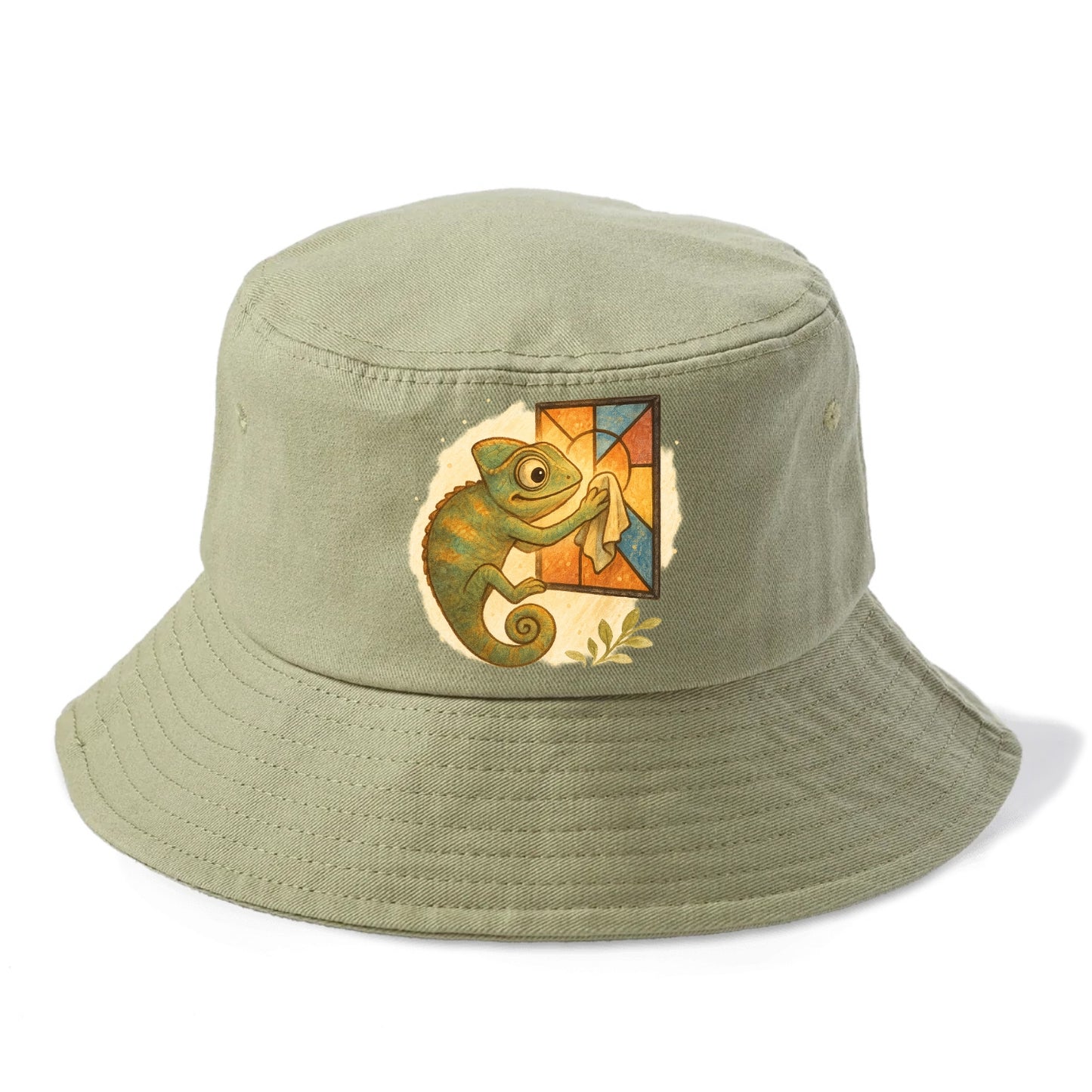 Chameleon blending into a stained-glass window it is polishing with delicate cloths - Bucket Hat - Army Green