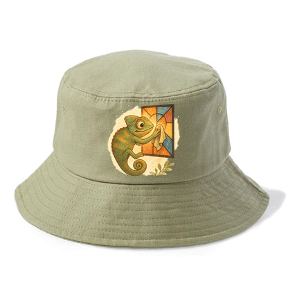 Chameleon blending into a stained-glass window it is polishing with delicate cloths - Bucket Hat - Army Green