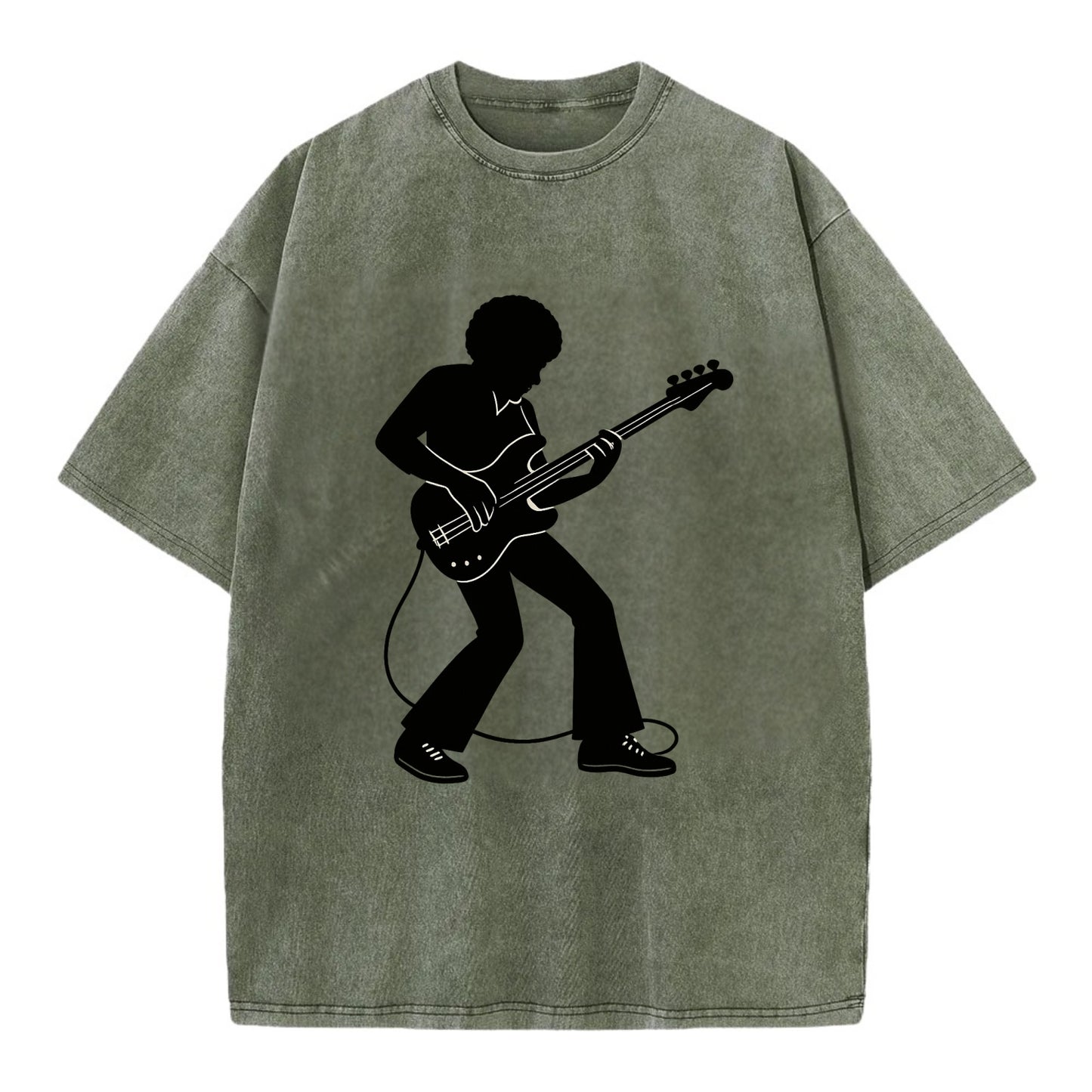 Bass guitarist slap technique - Vintage T-shirt - Army Green