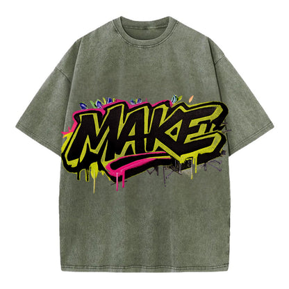 Bold typography design - "MAKE" - creating, producing, doing - Vintage T-shirt - Army Green