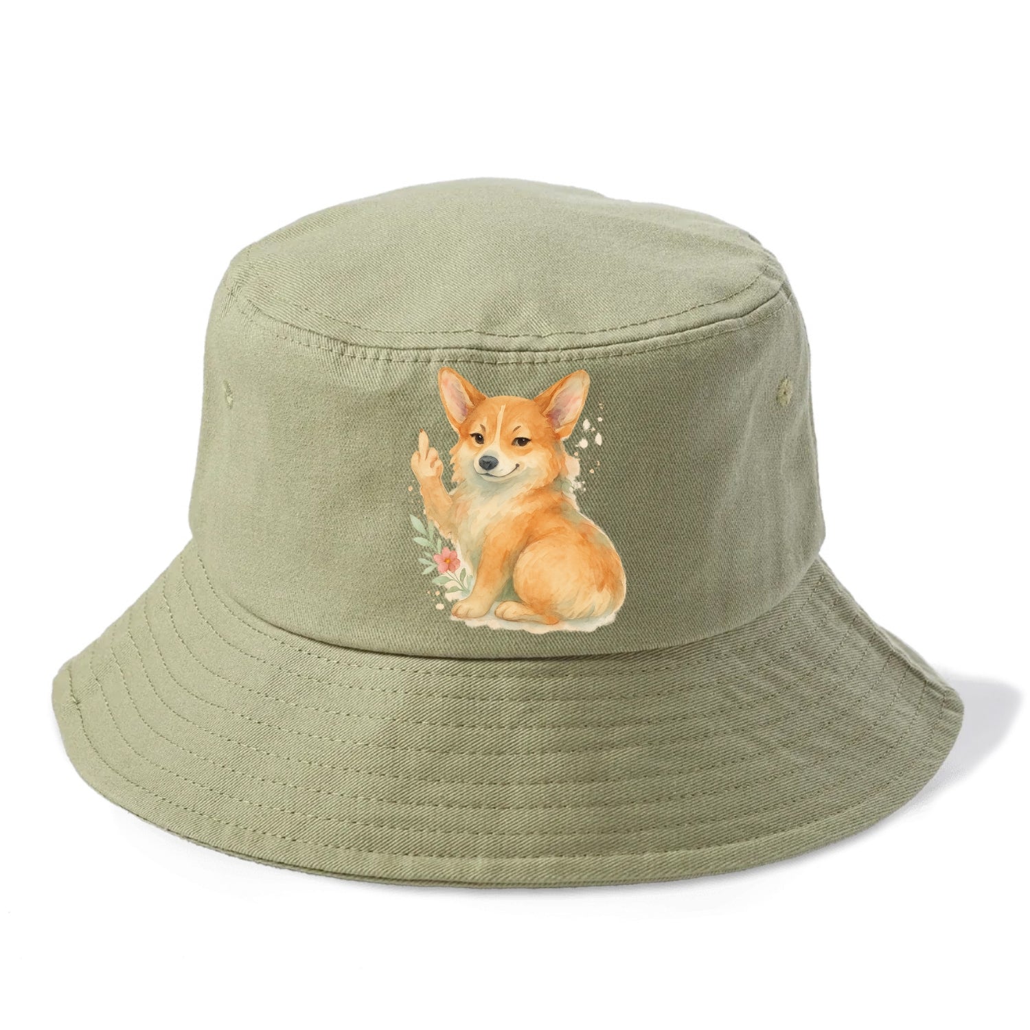 Corgi short legs and fluffy butt, one stubby paw up with sass - Bucket Hat - Army Green