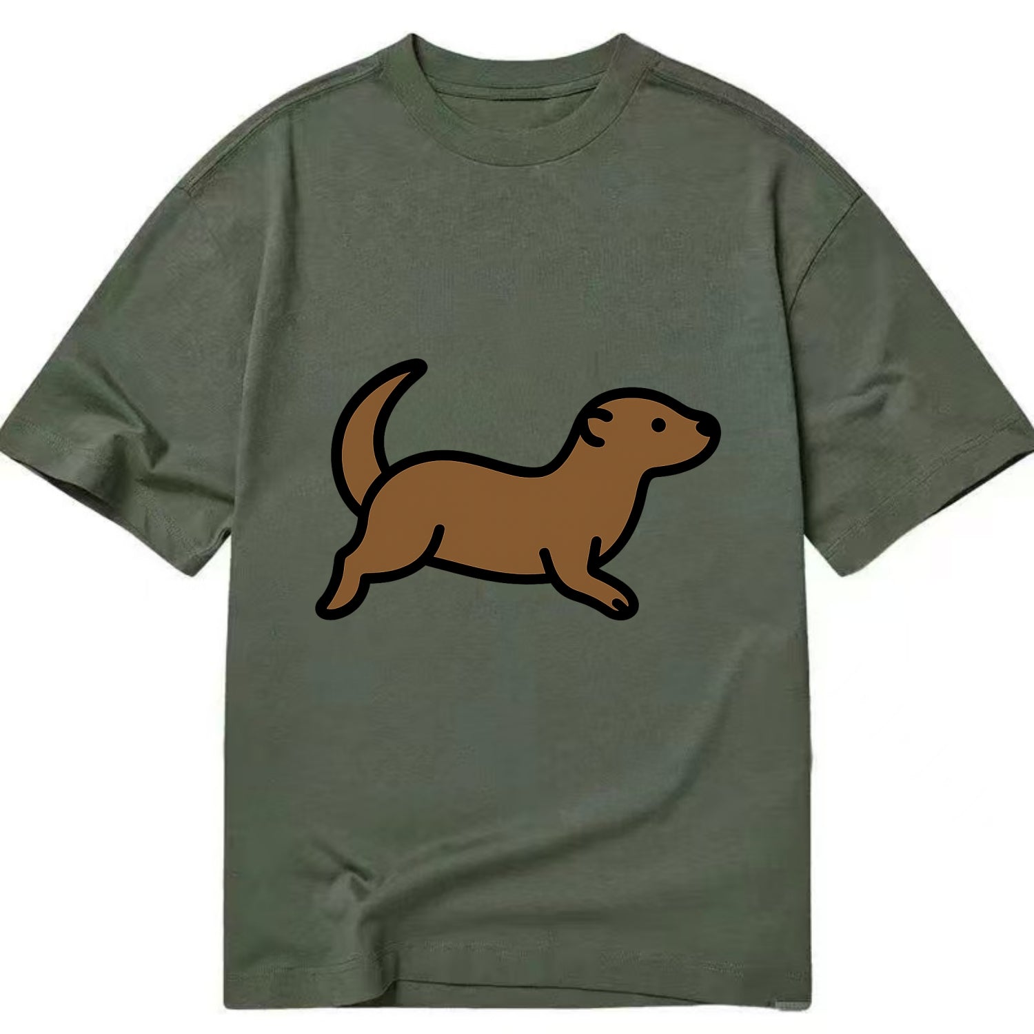 Otter - Brown sleek swimming pose flat side profile - Classic T-shirt - Army Green
