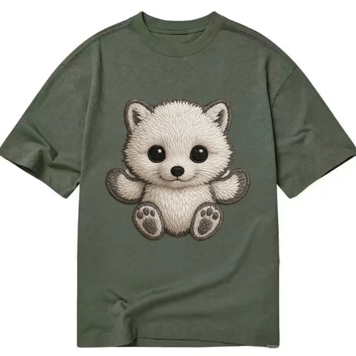 Baby Arctic Fox - white fluffy, tiny black nose, bright curious eyes, - Classic T-shirt - Army Green