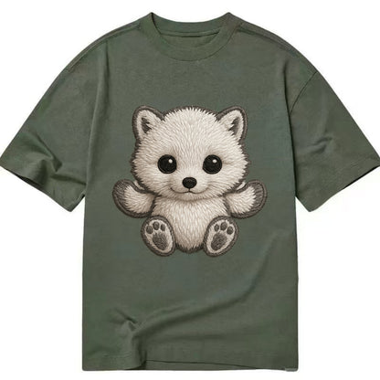 Baby Arctic Fox - white fluffy, tiny black nose, bright curious eyes, - Classic T-shirt - Army Green