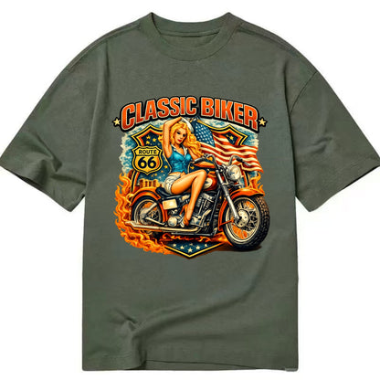 Classic Pinup Biker - Classic T-shirt - Army Green