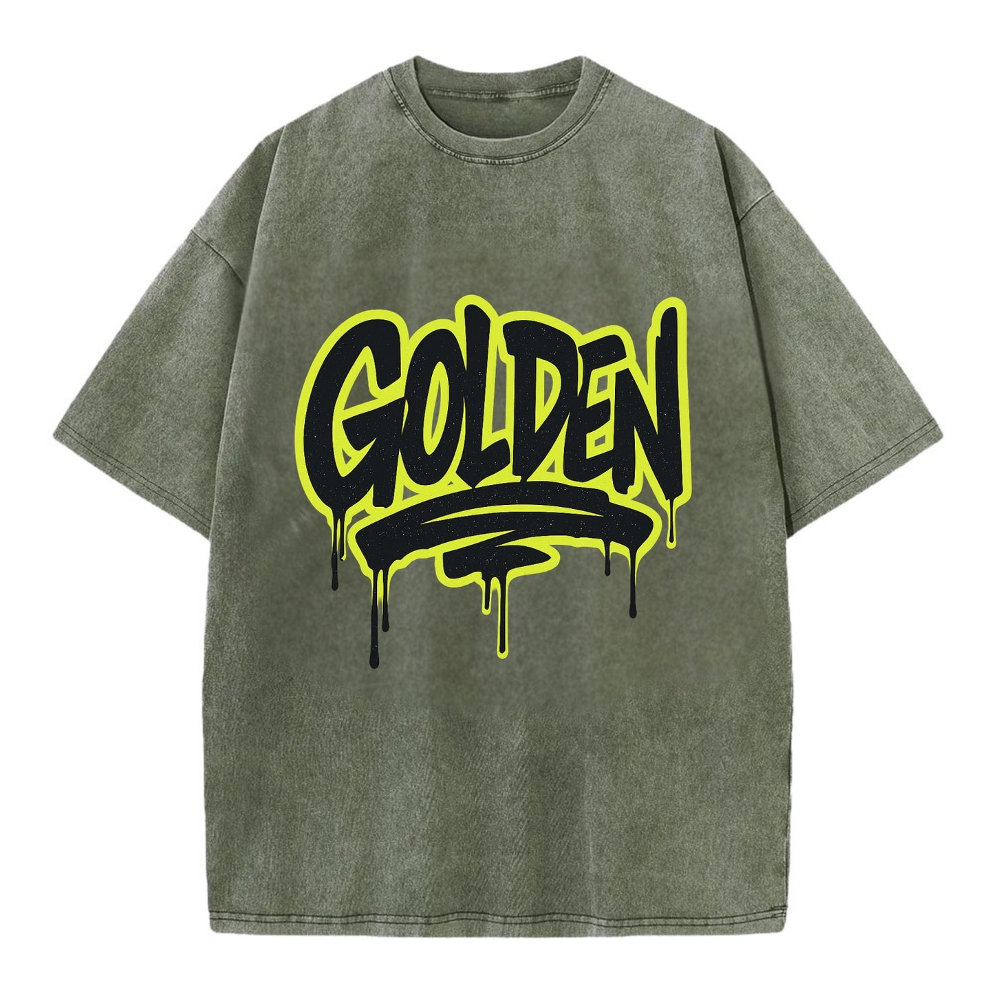 Bold typography design - "GOLDEN" - precious, valuable, excellent - Vintage T-shirt - Army Green
