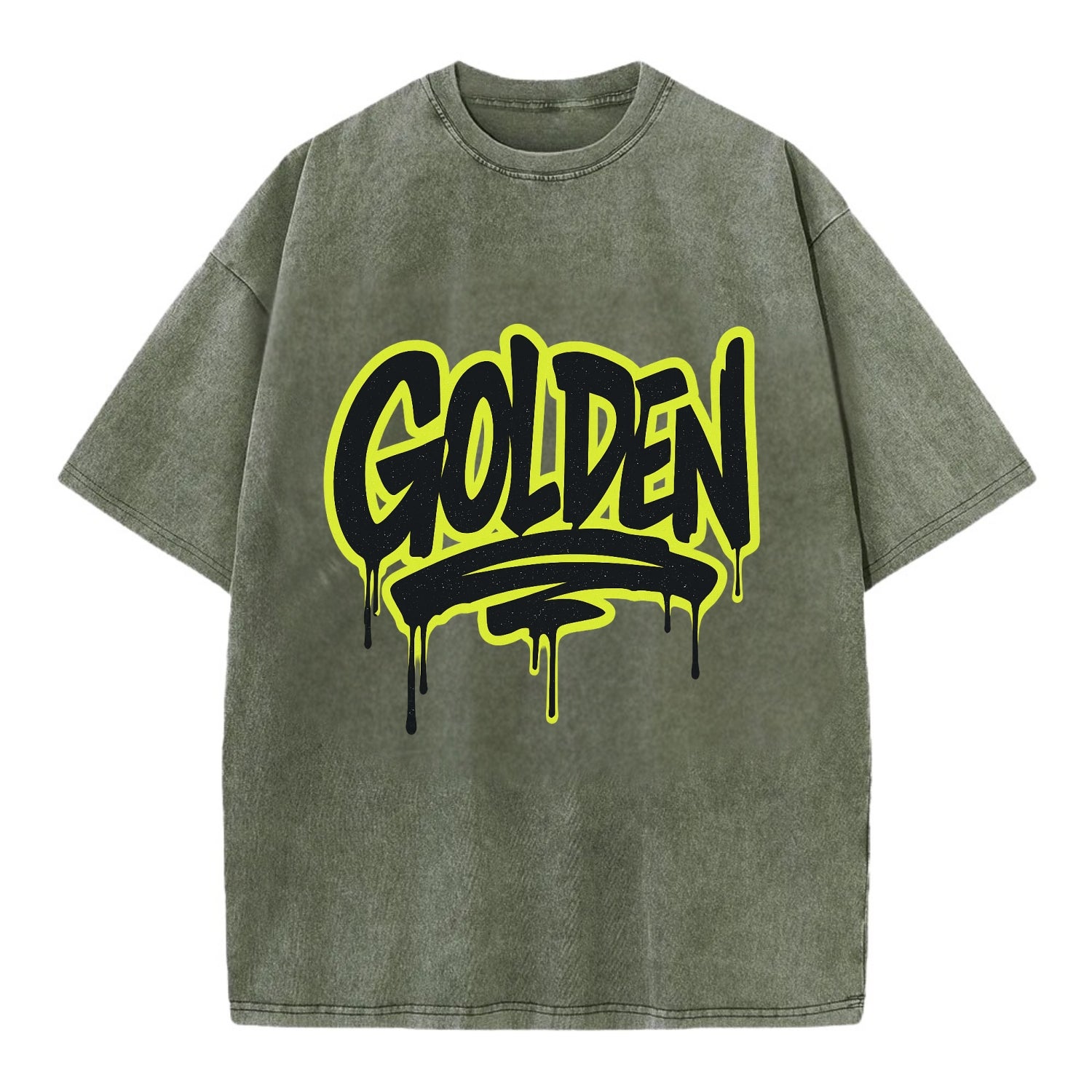 Bold typography design - "GOLDEN" - precious, valuable, excellent - Vintage T-shirt - Army Green