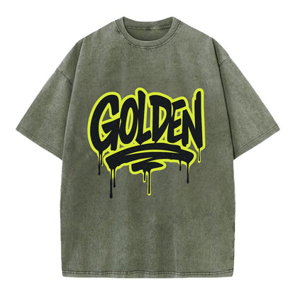 Bold typography design - "GOLDEN" - precious, valuable, excellent - Vintage T-shirt - Army Green