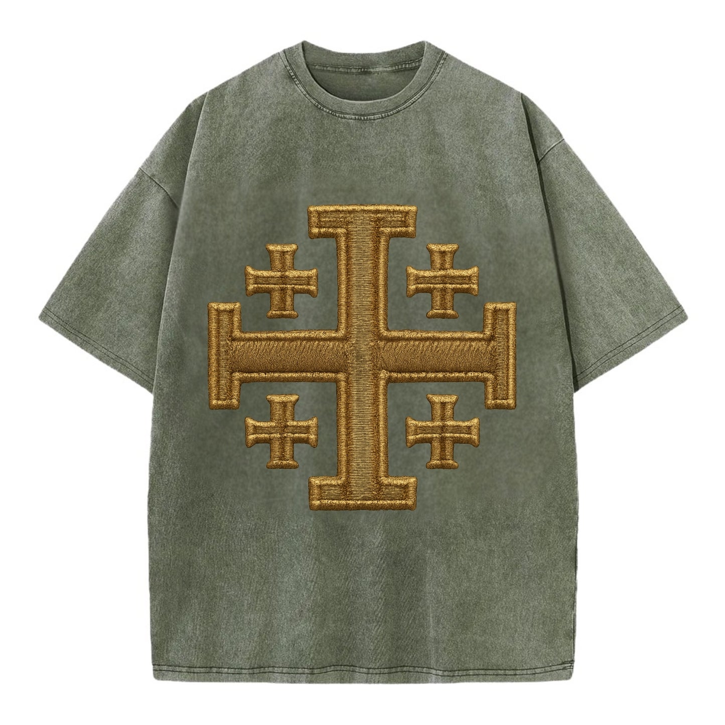 Jerusalem Cross  - Vintage T-shirt - Army Green