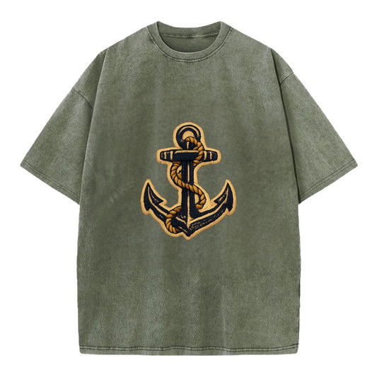 ANCHOR ROPE - classic anchor with rope in navy and gold , sailor - Vintage T-shirt - Army Green