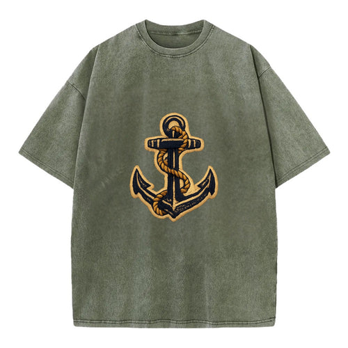 ANCHOR ROPE - classic anchor with rope in navy and gold , sailor - Vintage T-shirt
