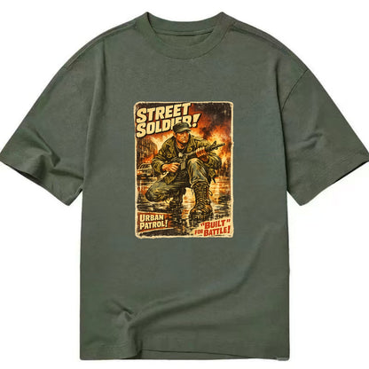COMBAT READY | Military boots on wet pavement | Street soldier | Urban patrol | - Classic T-shirt - Army Green