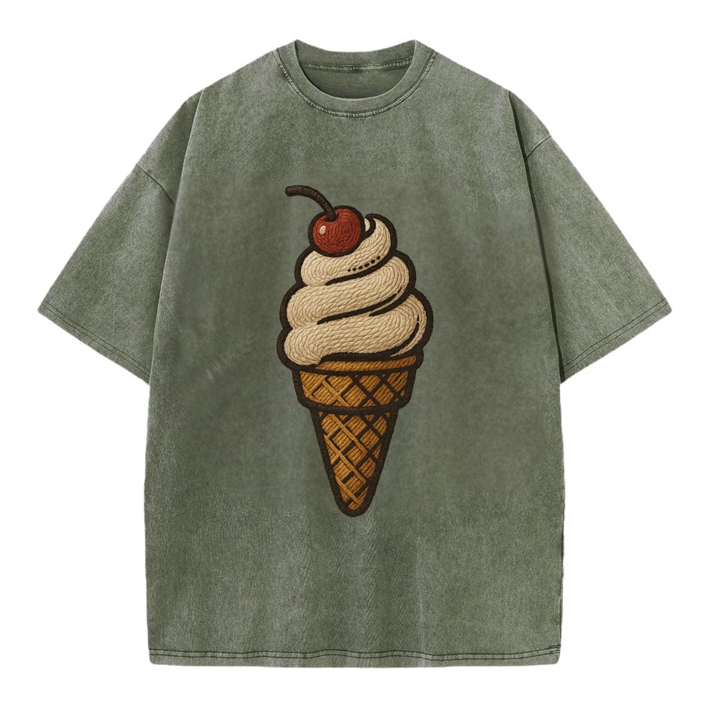 Ice Cream Cone  - Vintage T-shirt - Army Green