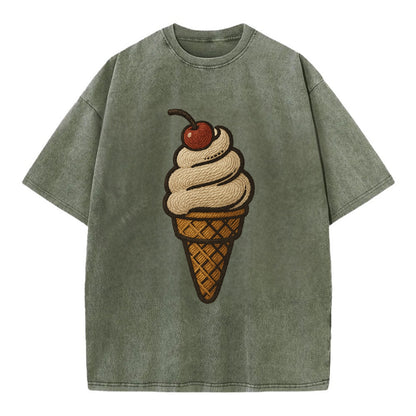 Ice Cream Cone  - Vintage T-shirt - Army Green