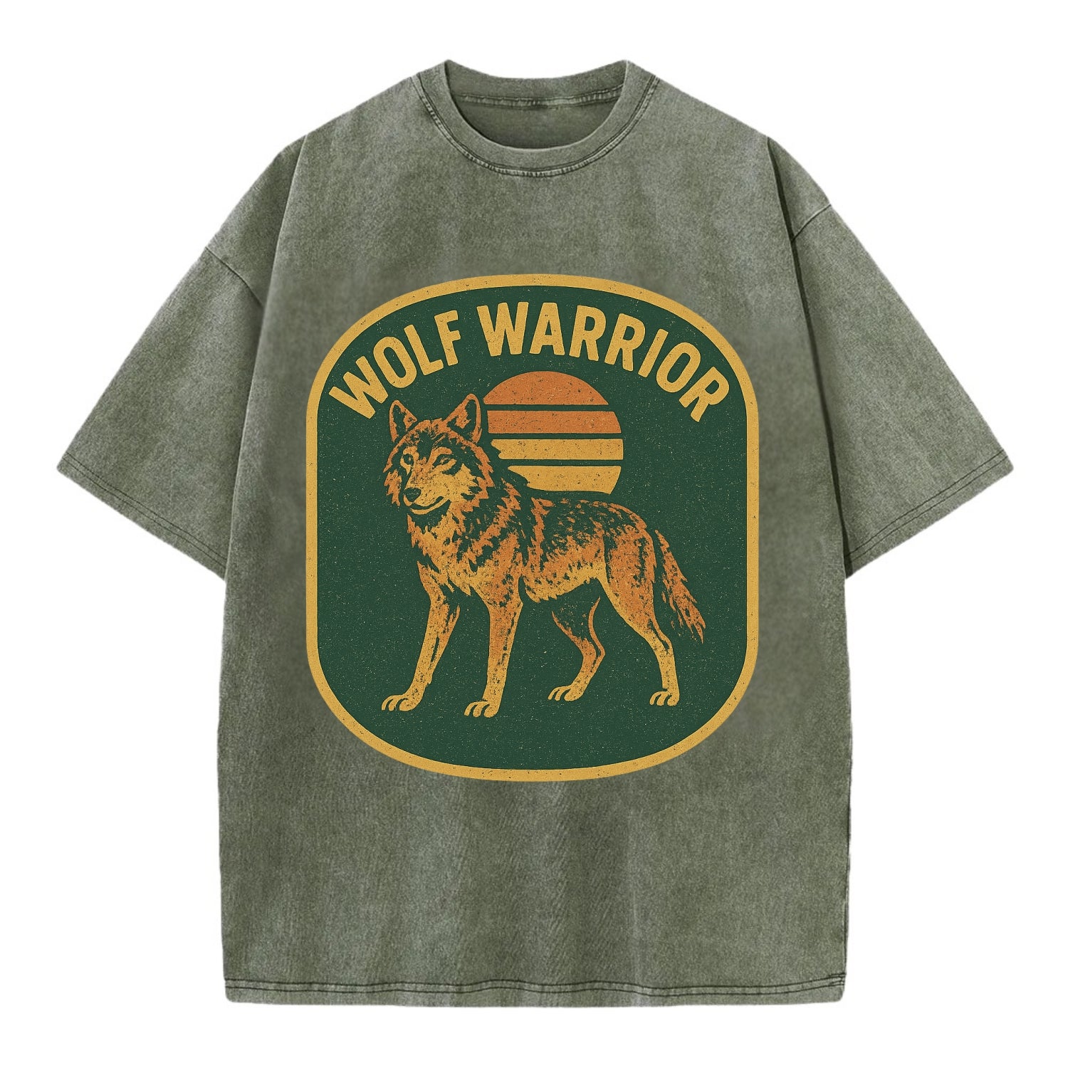Wolf Warrior  - Vintage T-shirt - Army Green