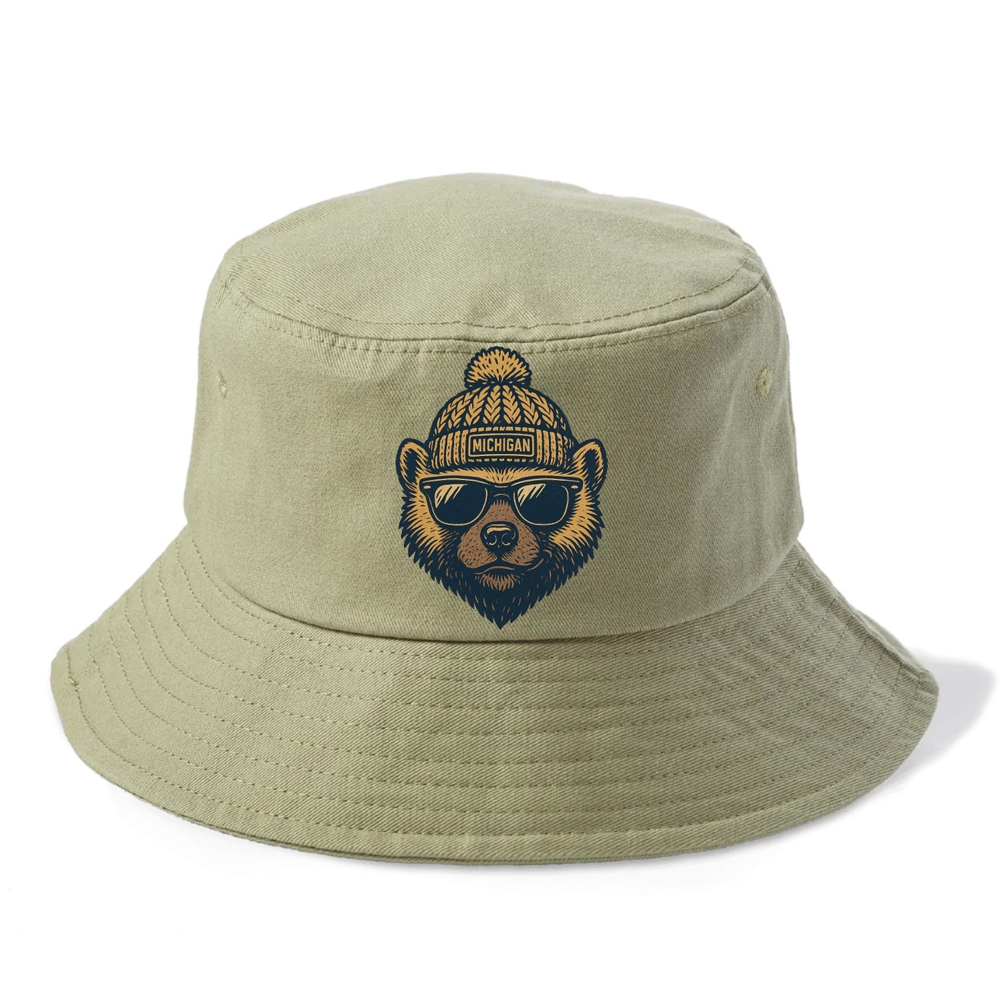 Ann Arbor Wolverine wearing Michigan bea - Bucket Hat - Army Green