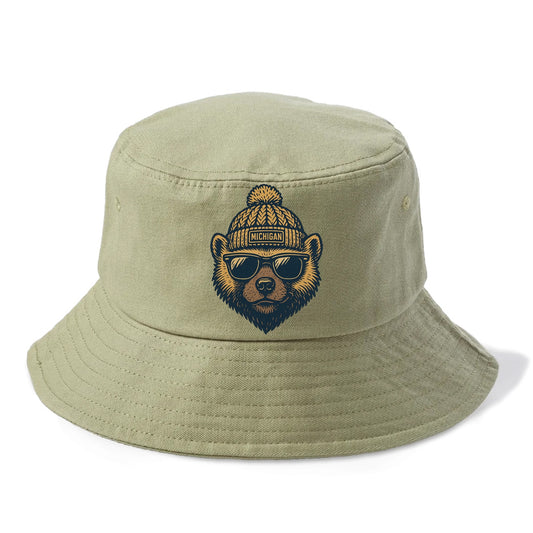 Ann Arbor Wolverine wearing Michigan bea - Bucket Hat - Army Green
