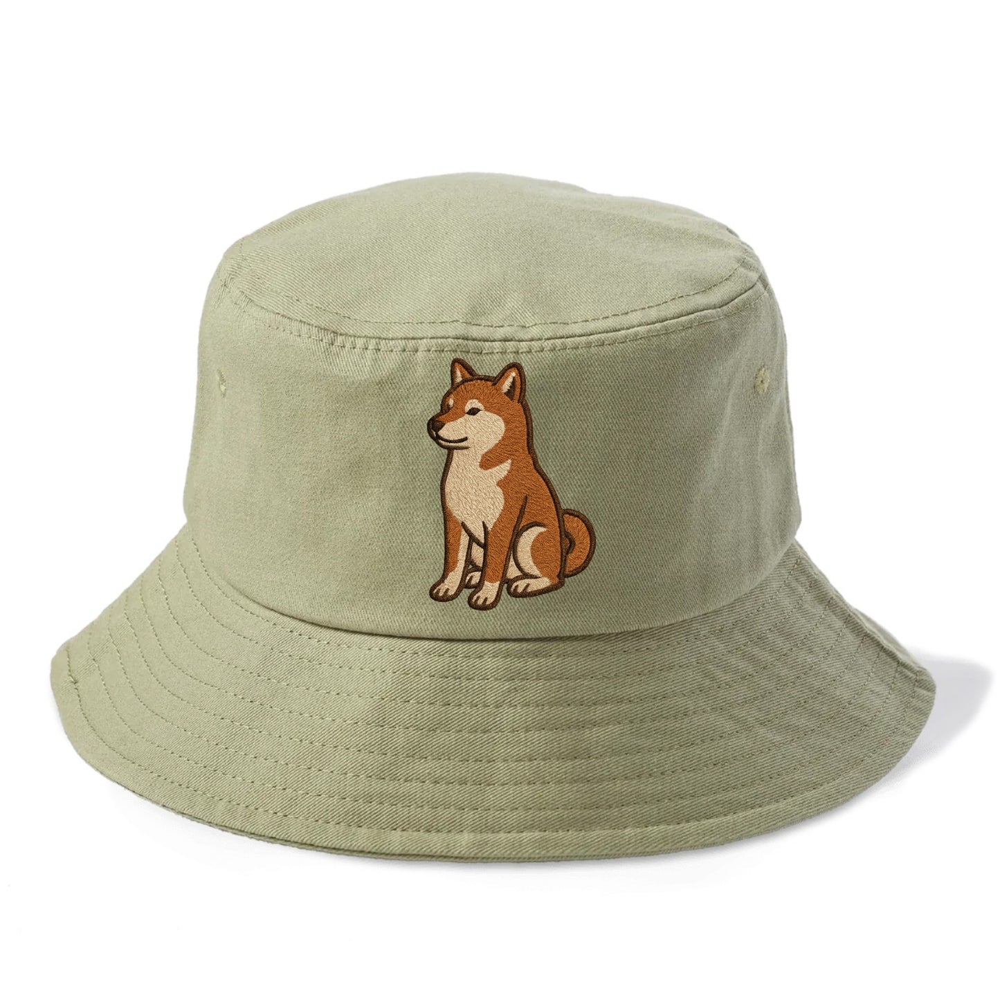 Shiba Inu - Red sesame embroidered sitti Bucket Hat - Army Green