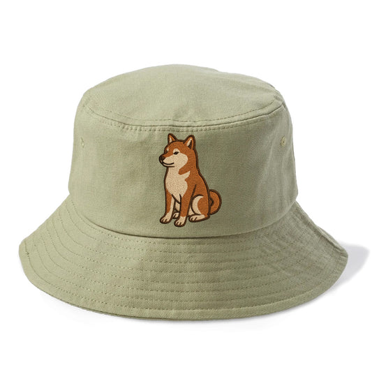 Shiba Inu - Red sesame embroidered sitti Bucket Hat - Army Green