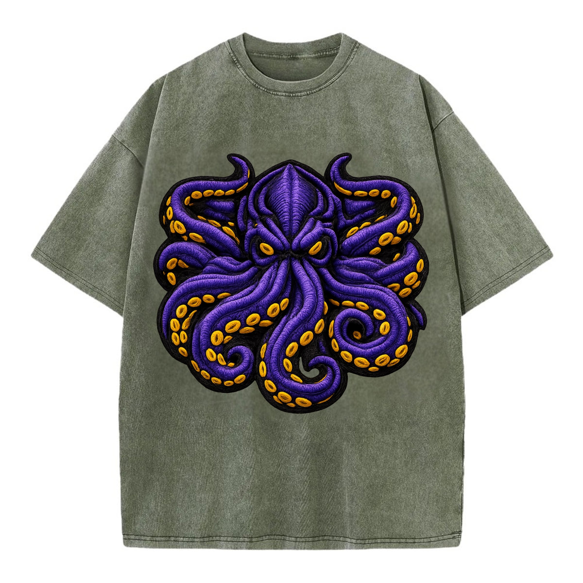 KRAKEN TENTACLES - sea monster in purple and black , deep sea - Vintage T-shirt - Army Green