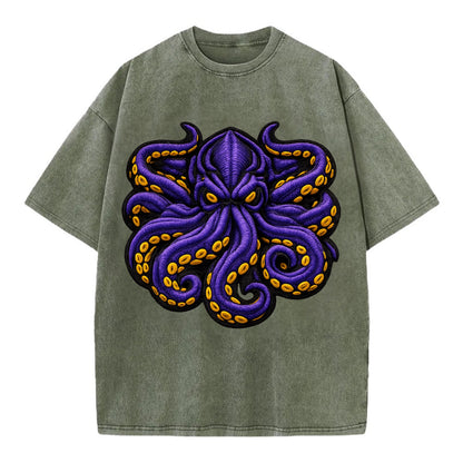KRAKEN TENTACLES - sea monster in purple and black , deep sea - Vintage T-shirt - Army Green