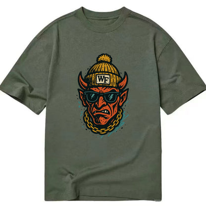 Winston-Salem Demon wearing Wake Forest beanie with WF patch - Classic T-shirt - Army Green
