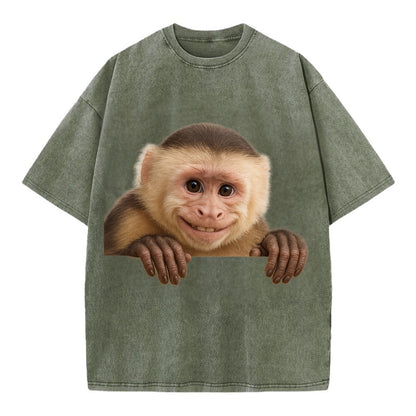 Capuchin Monkey  - Vintage T-shirt - Army Green