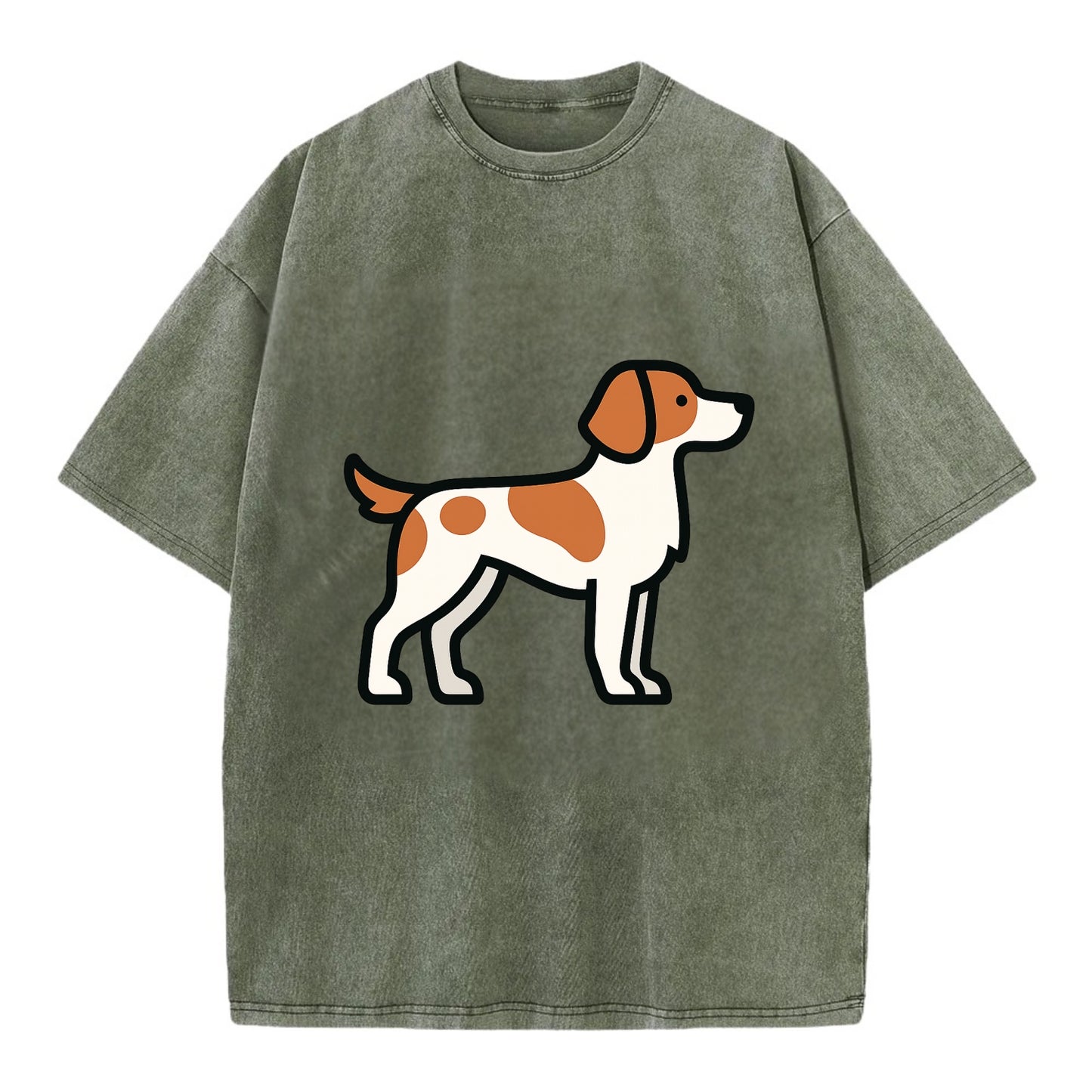 Brittany Spaniel - Orange and white flat side profile - Vintage T-shirt - Army Green