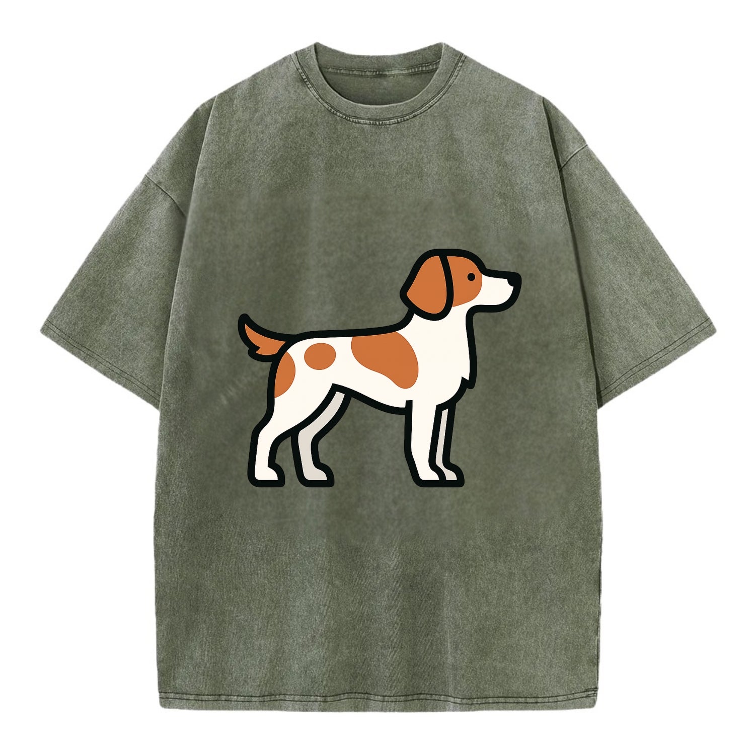 Brittany Spaniel - Orange and white flat side profile - Vintage T-shirt - Army Green
