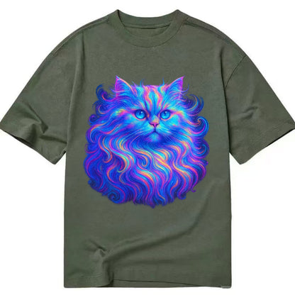 Luxurious Persian cat with flowing fur that refracts into rainbow prisms, soft - Classic T-shirt - Army Green