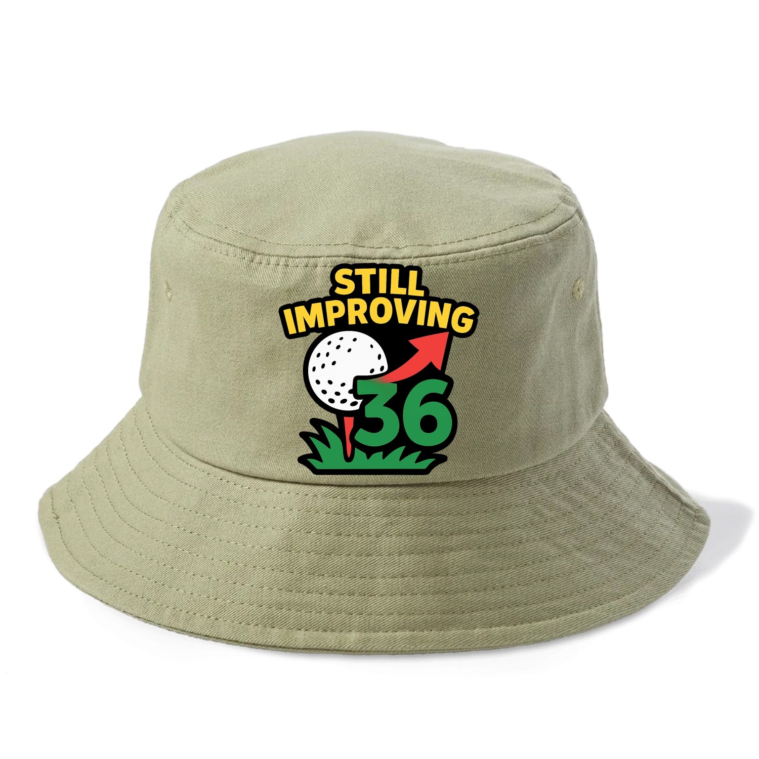 Handicap number getting higher with arrow - "Still Improving" - optimistic handicap - Bucket Hat - Army Green