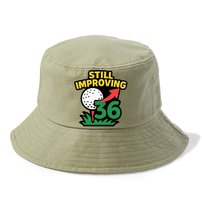 Handicap number getting higher with arrow - "Still Improving" - optimistic handicap - Bucket Hat - Army Green