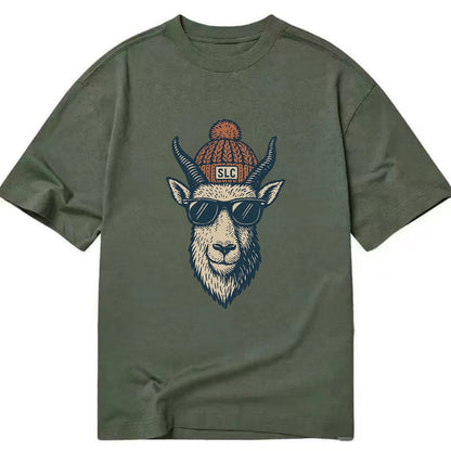 Salt Lake City Mountain Goat wearing SLC beanie with pom pom and wayfarer - Classic T-shirt - Army Green