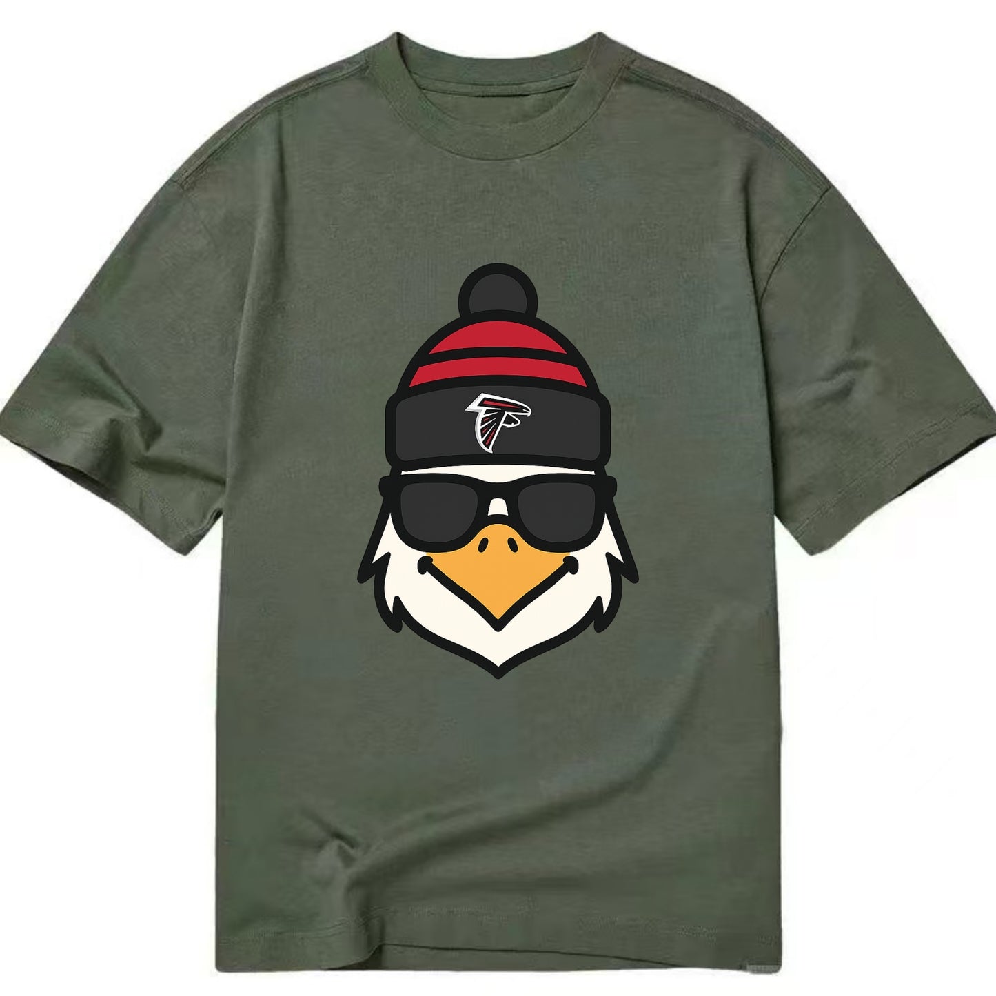Atlanta Falcon wearing Falcons red and black beanie with pom pom and wayfarer - Classic T-shirt - Army Green