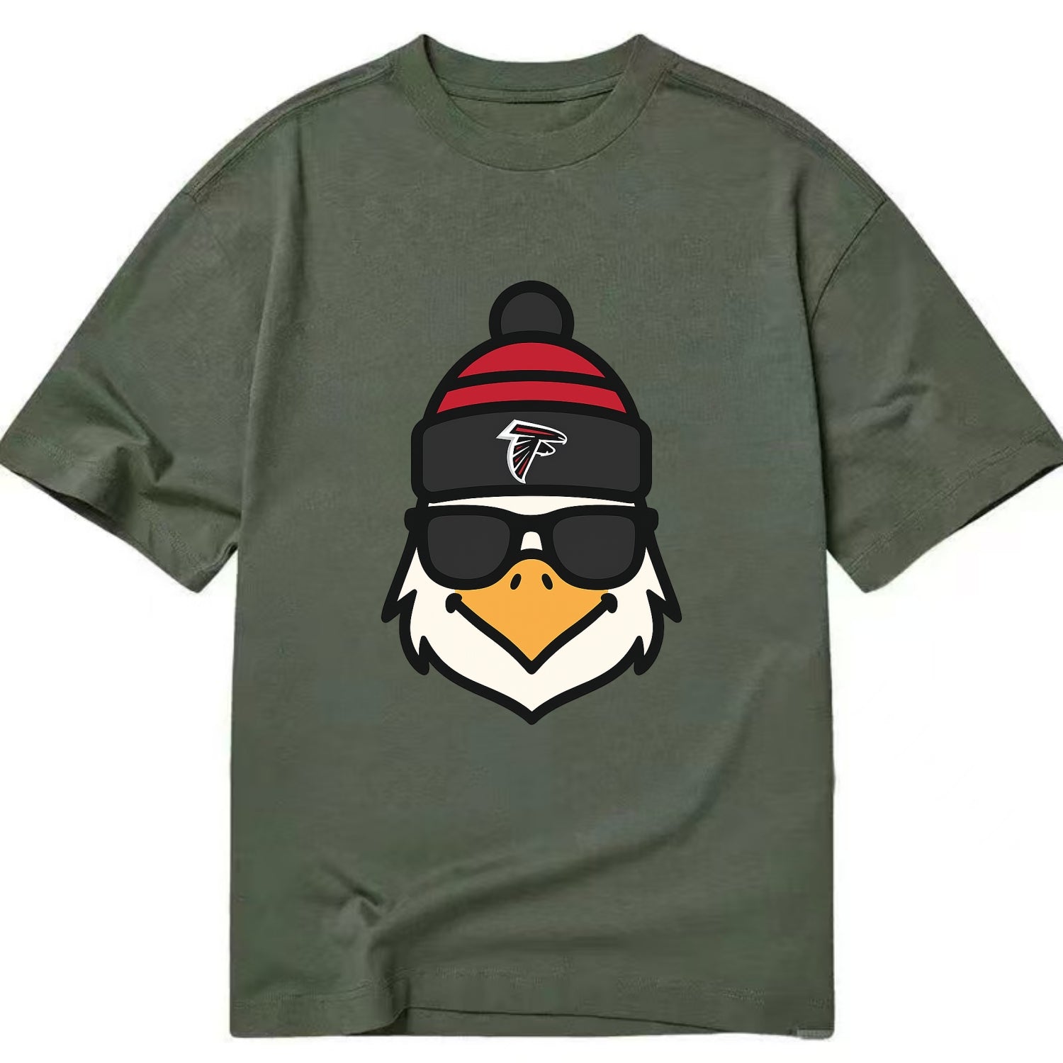 Atlanta Falcon wearing Falcons red and black beanie with pom pom and wayfarer - Classic T-shirt - Army Green